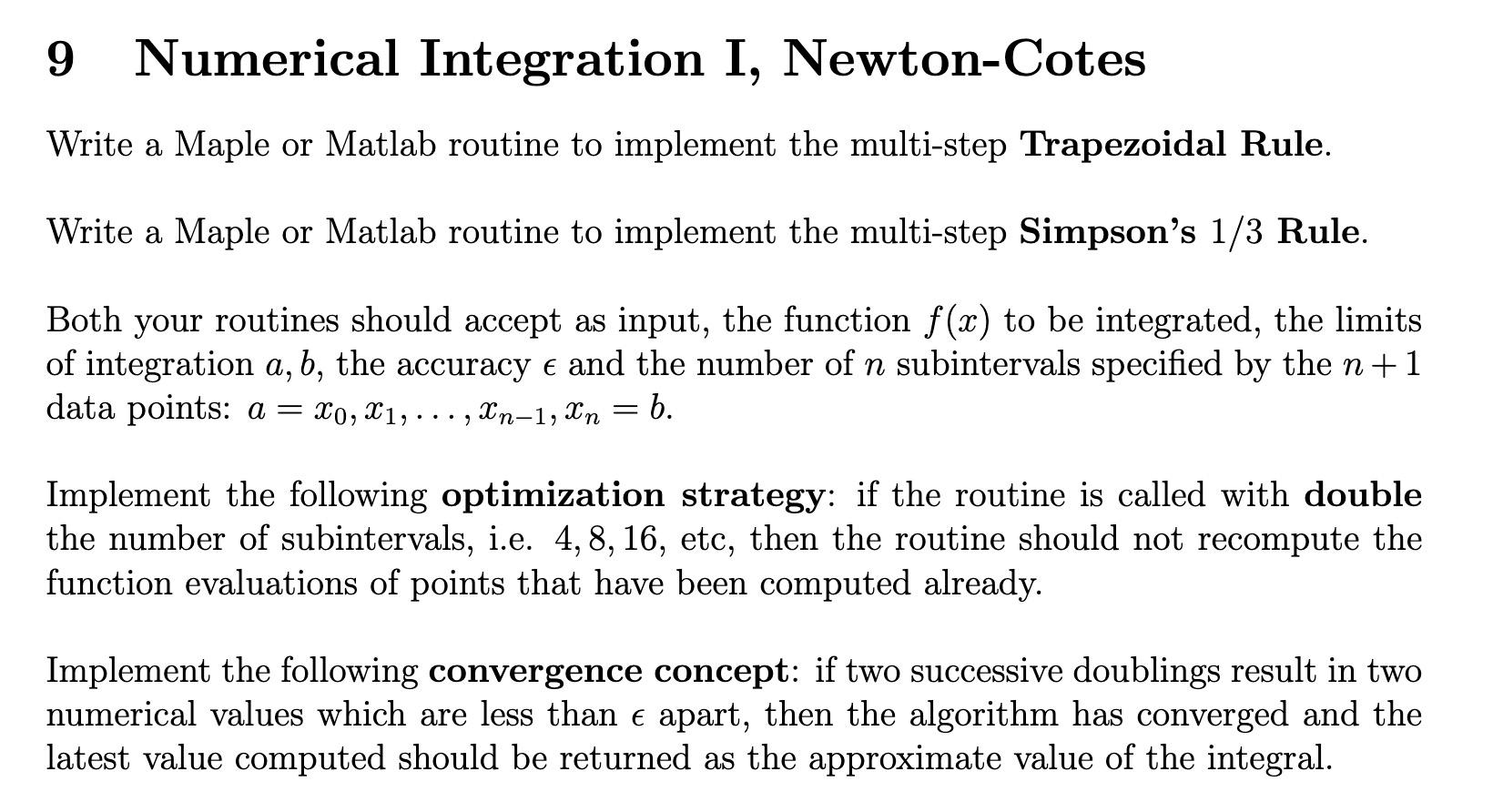 Solved 9 Numerical Integration I, Newton-Cotes Write A Maple | Chegg.com