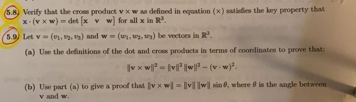Solved V (5.8. Verify that the cross product vx w as defined | Chegg.com