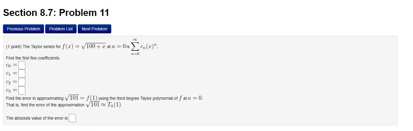 Solved Section 8.7: Problem 10 Previous Problem Problem List | Chegg.com