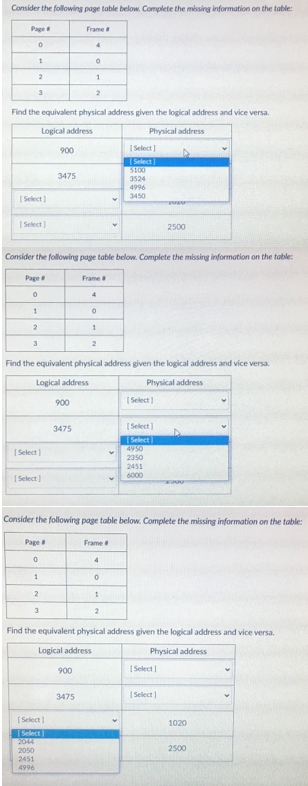 Solved Consider the following page table below. Complete the | Chegg.com