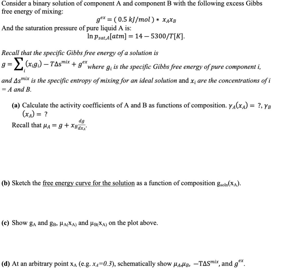 Solved Consider A Binary Solution Of Component A And | Chegg.com