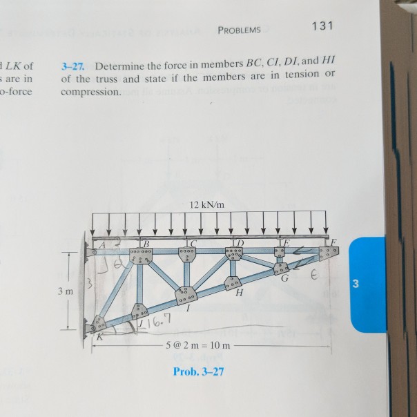 Solved 131 PROBLEMs 3-27. Determine the force in members BC, | Chegg.com