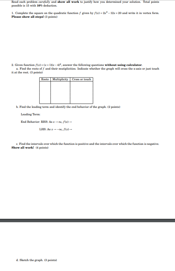 Solved Read Each Problem Carefully And Show All Work To J