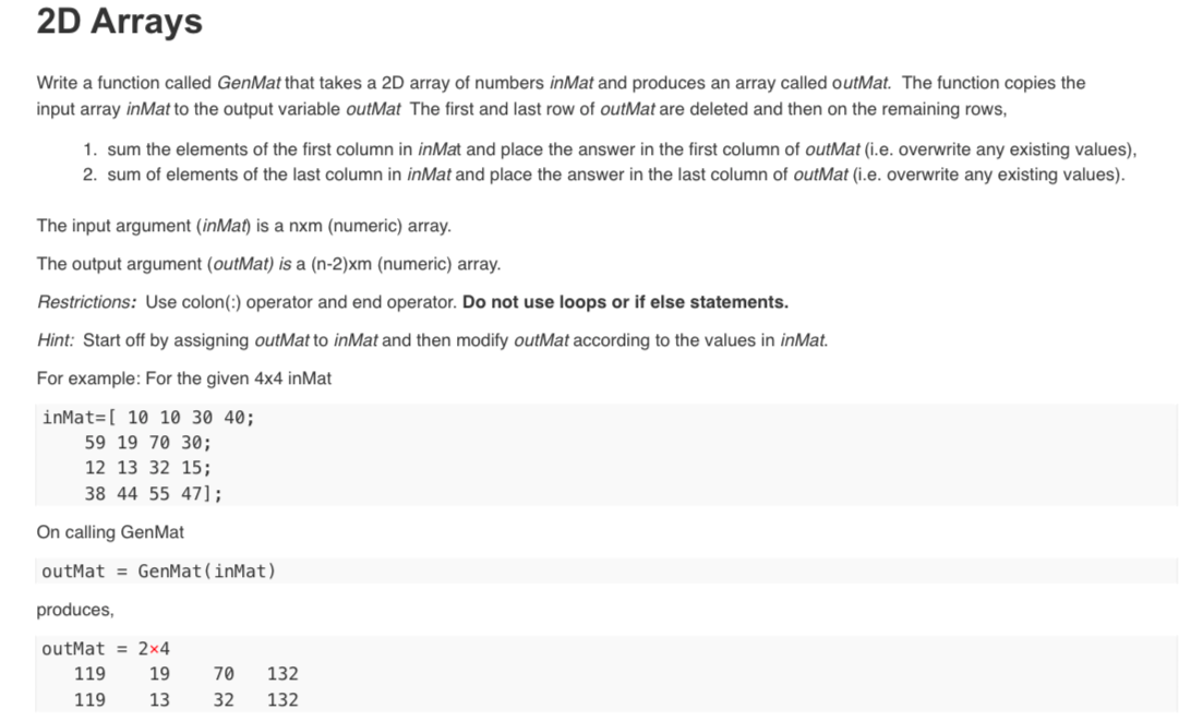 Solved 2D Arrays Write a function called GenMat that takes a | Chegg.com