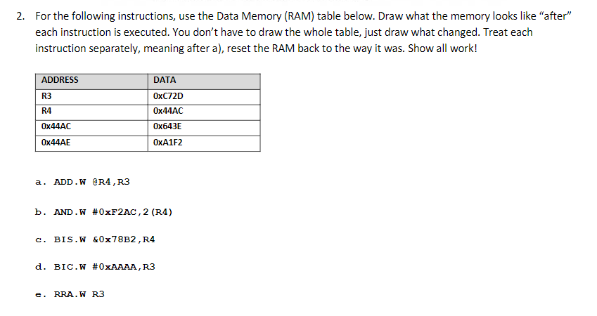 Solved 2. For the following instructions, use the Data | Chegg.com