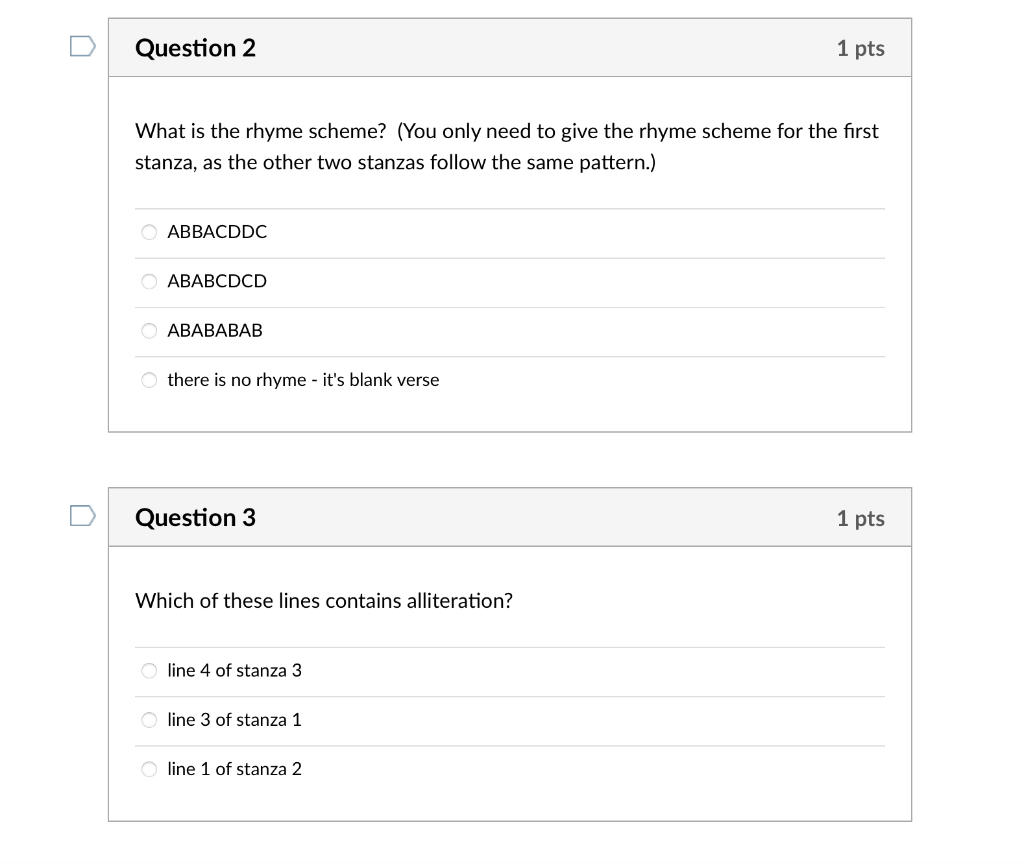 Question 2 1 Pts What Is The Rhyme Scheme You On Chegg Com