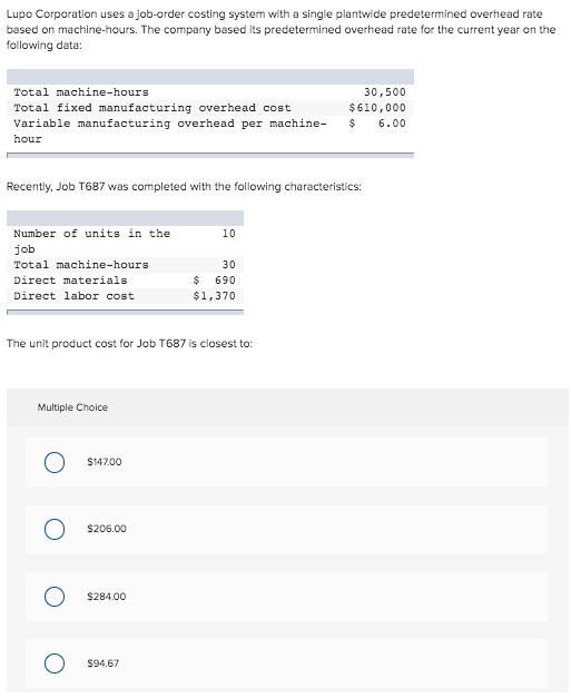 Solved Lupo Corporation uses a job-order costing system with | Chegg.com