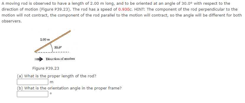 Solved A moving rod is observed to have a length of 2.00 m | Chegg.com