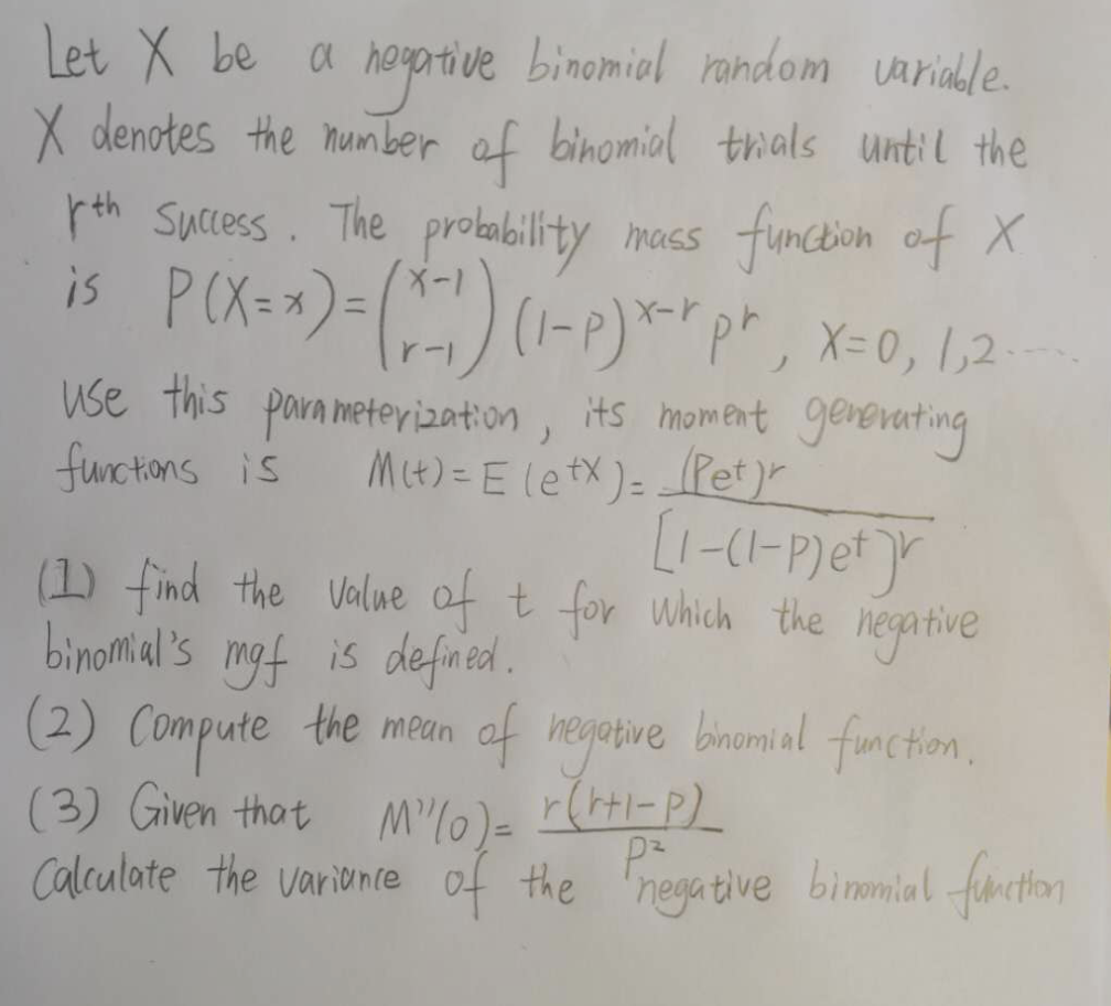 Solved let x be a negative binomial random variable x chegg