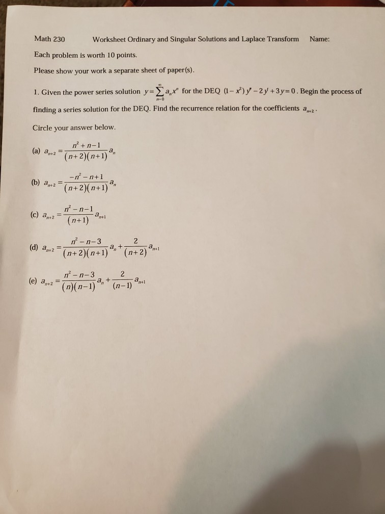 Solved Math 230 Each problem is worth 10 points. Please show | Chegg.com