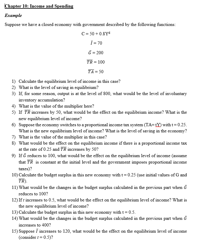 Solved Chapter 10: Income and Spending Example Suppose we | Chegg.com