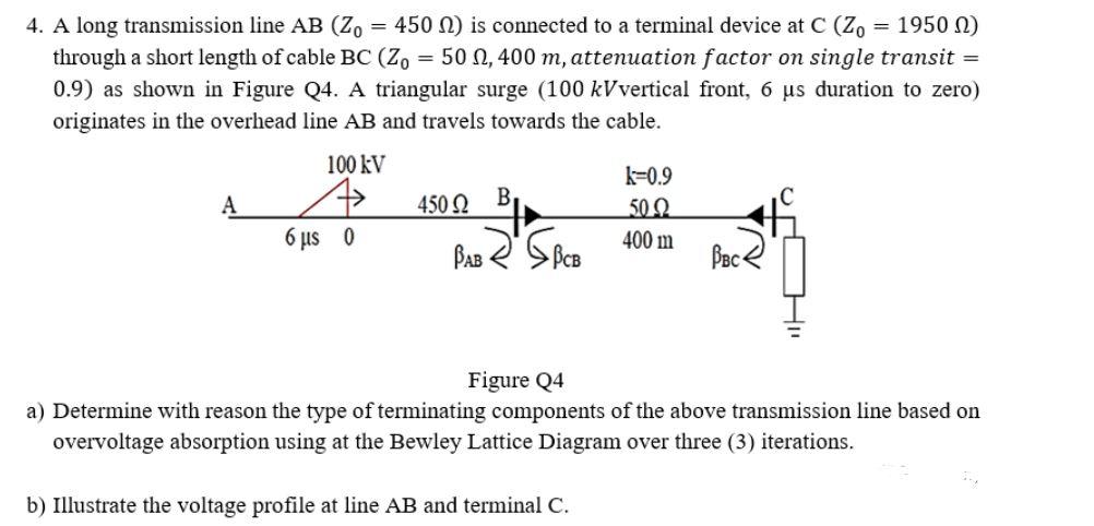 4. A long transmission line AB (20 = 450 N) is | Chegg.com
