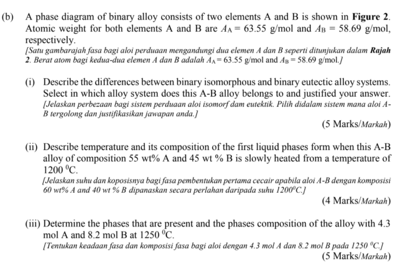 Solved (b) A phase diagram of binary alloy consists of two | Chegg.com