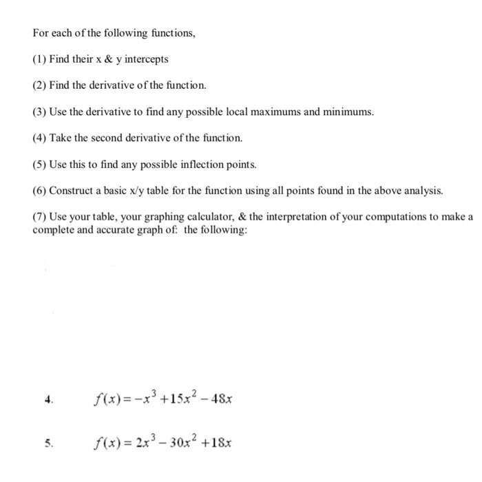 Solved For each of the following functions, (1) Find their x | Chegg.com