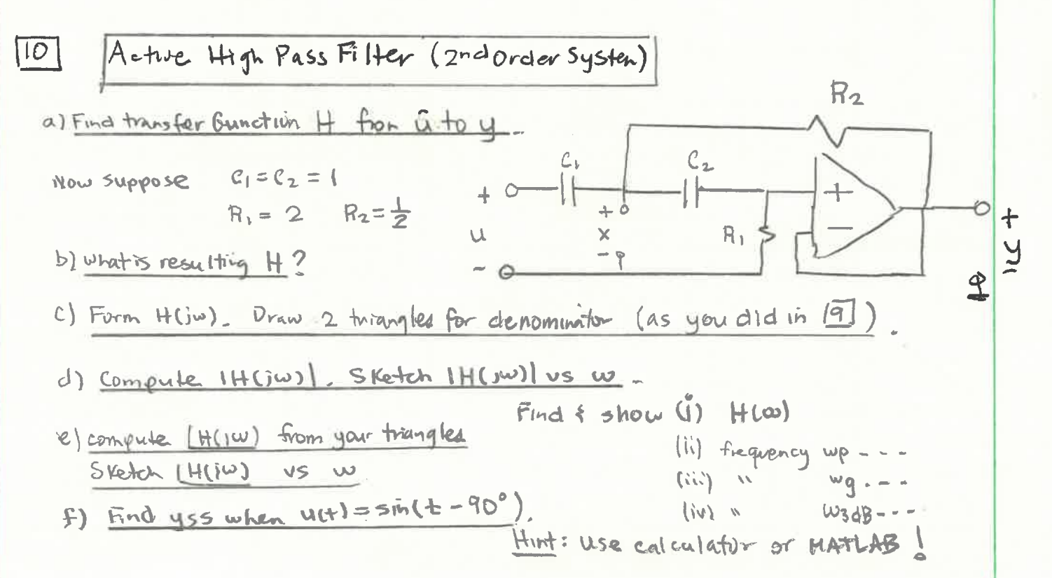 0 Actwe High Pass Filter (2ndorder Systen) a) Find | Chegg.com