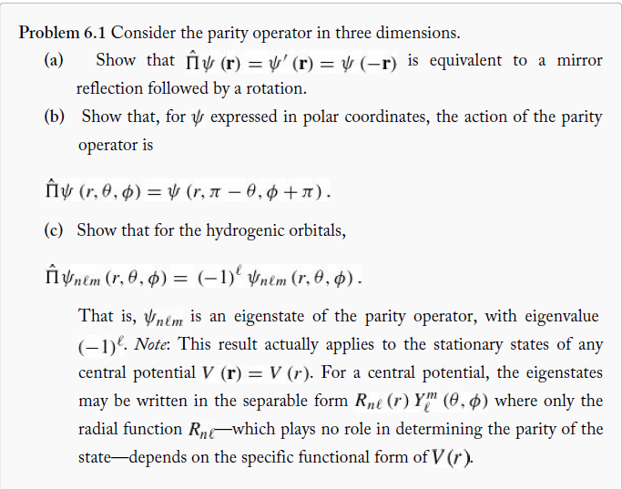 Solved roblem 6.1 Consider the parity operator in three | Chegg.com