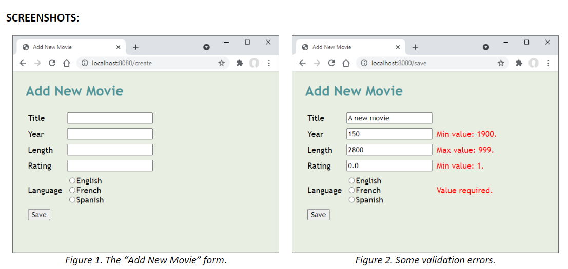 SCREENSHOTS: 0 Х X Add New Movie Add New Movie X + F | Chegg.com