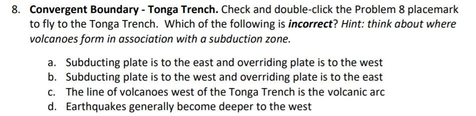 Solved 8 Convergent Boundary Tonga Trench Check And Chegg Com   PhpxqqH2o