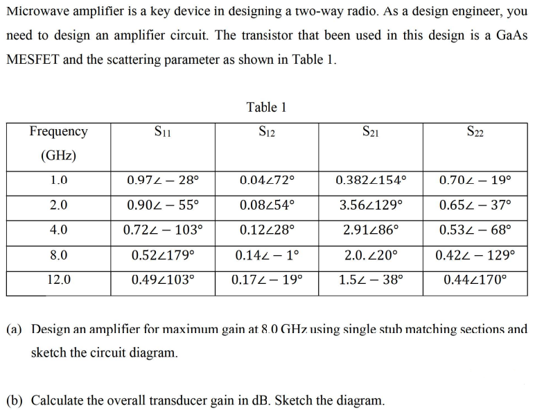 Microwave amplifier is a key device in designing a | Chegg.com