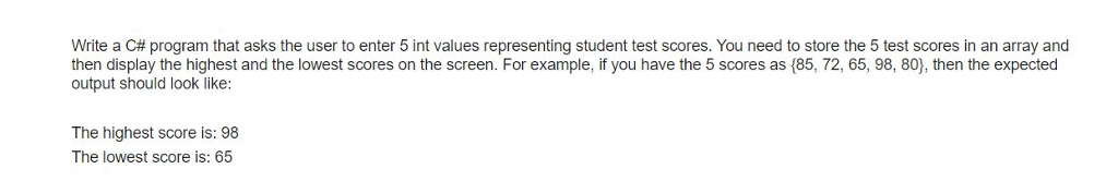 Solved Write a C# program that asks the user to enter 5 int | Chegg.com
