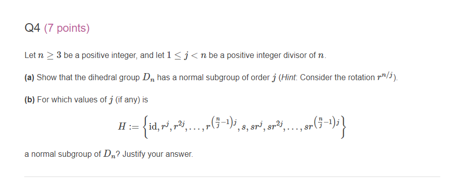 Solved Q4 (7 points) Let n > 3 be a positive integer, and | Chegg.com