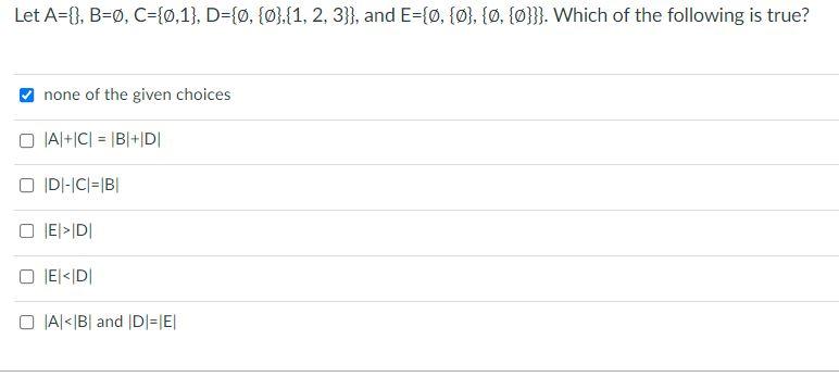 Solved Let A={}, B=0, C={0,1}, D={0,{0}{1, 2, 3}}, And | Chegg.com