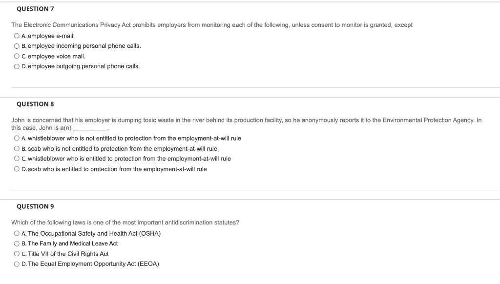 Solved QUESTION 7 The Electronic Communications Privacy Act | Chegg.com