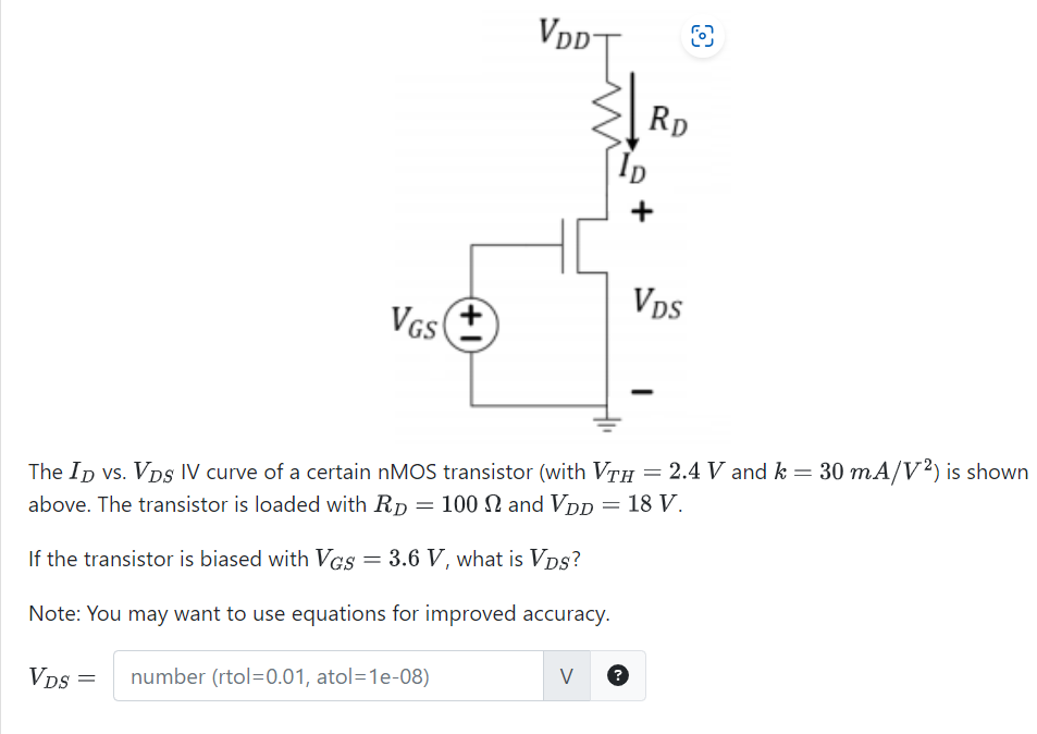 Solved The ID vs. VDS IV curve of a certain nMOS transistor | Chegg.com