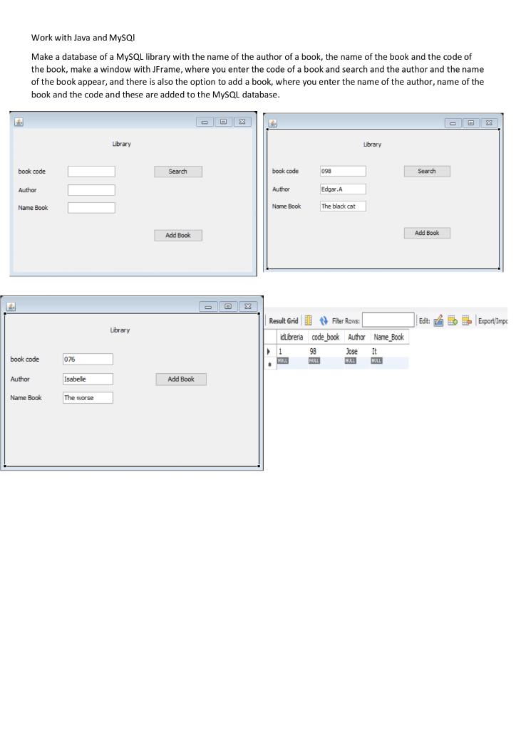Solved Work with Java and MySQI Make a database of a MySQL | Chegg.com