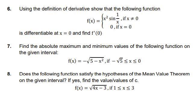 Solved 6. Using the definition of derivative show that the | Chegg.com