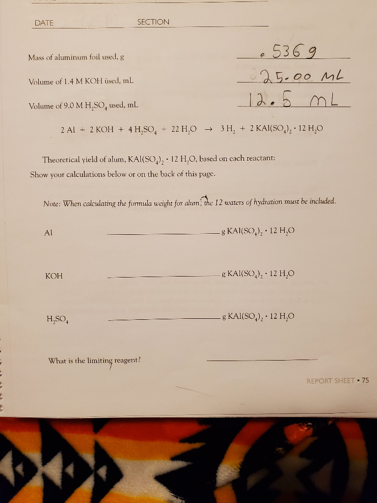Solved DATE SECTION Mass of aluminum foil used, g Volume of