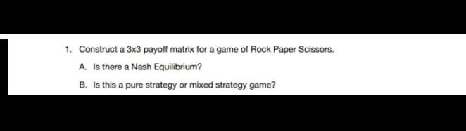 Solved 1. Construct a 3×3 payoff matrix for a game of Rock | Chegg.com