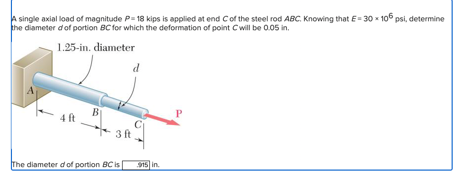 [Solved]: A single axial load of magnitude P=18 kips is ap