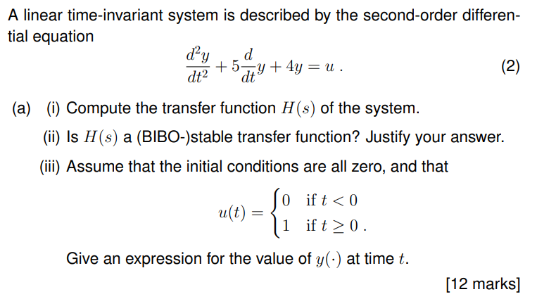 Solved A linear time-invariant system is described by the | Chegg.com