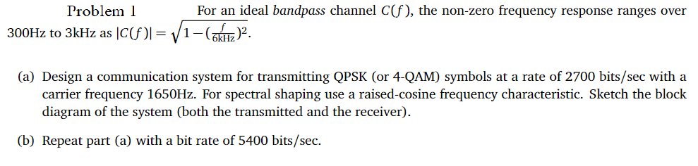 Problem 1 For an ideal bandpass channel C(f), the | Chegg.com