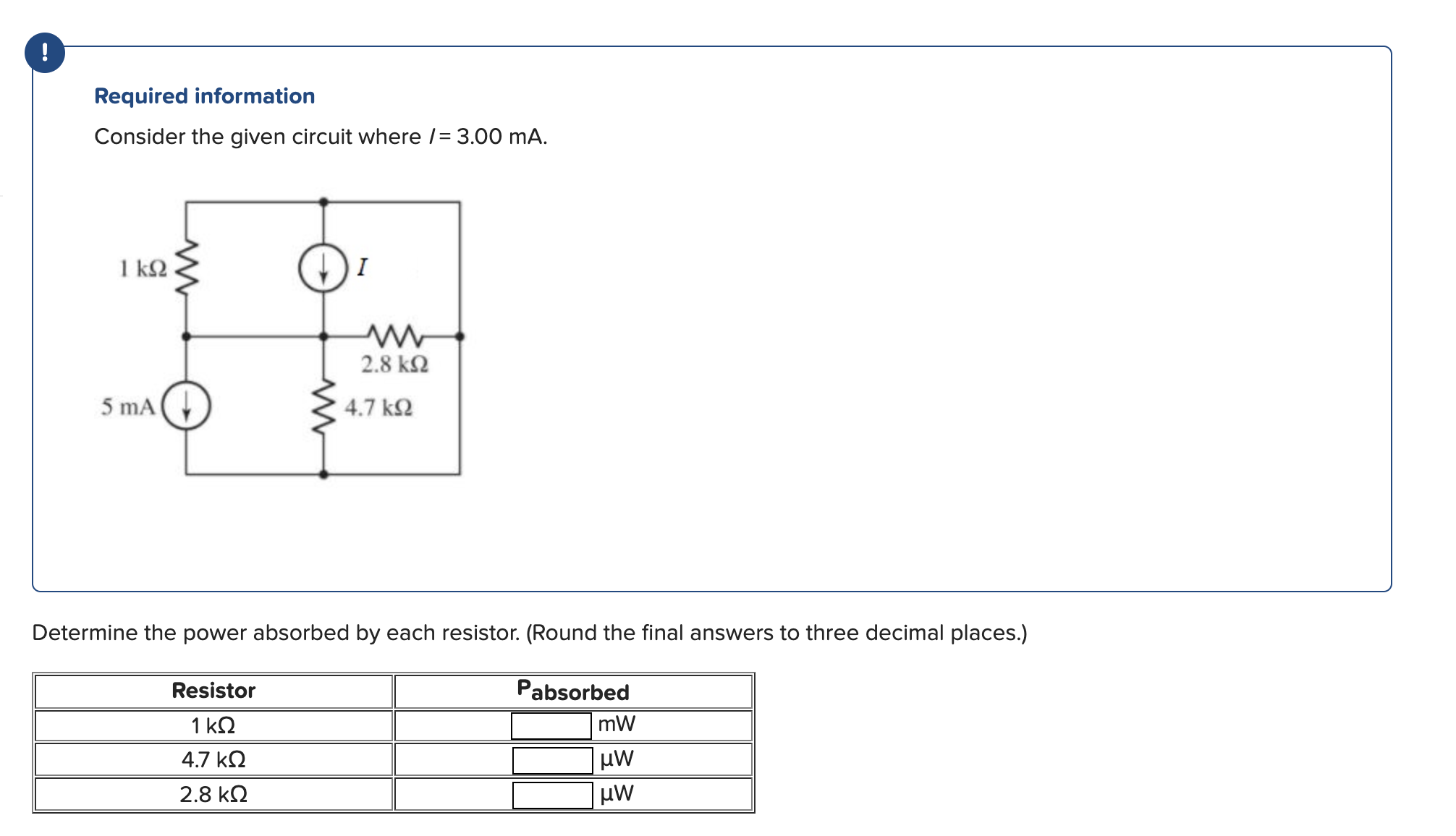 Solved Consider the given circuit where I=3.00mA.Determine | Chegg.com