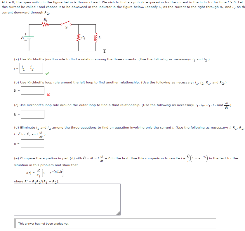 Solved At t = 0, the open switch in the figure below is | Chegg.com
