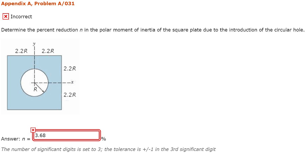 Solved Appendix A, Problem A/031 Incorrect Determine the | Chegg.com