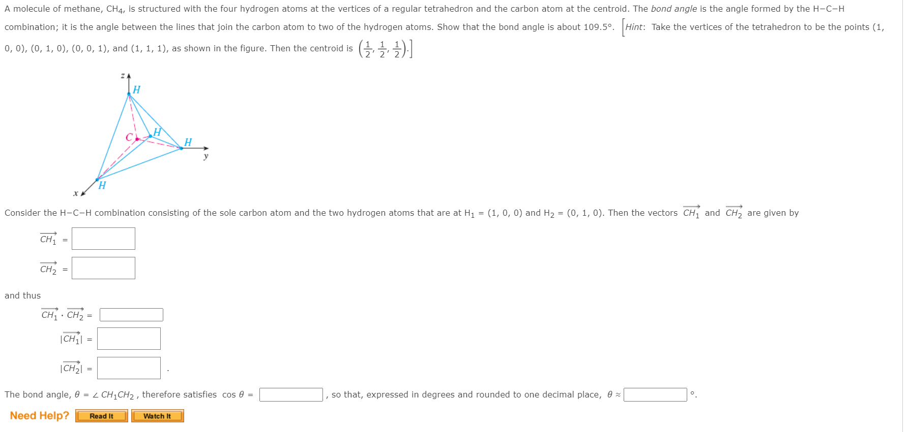 Solved A molecule of methane, CH4, is structured with the | Chegg.com