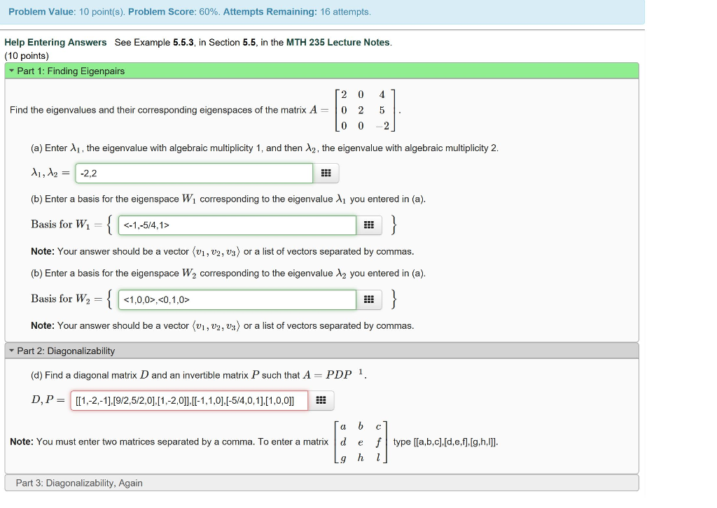 Solved d Find a diagonal matrix D and an invertible Chegg