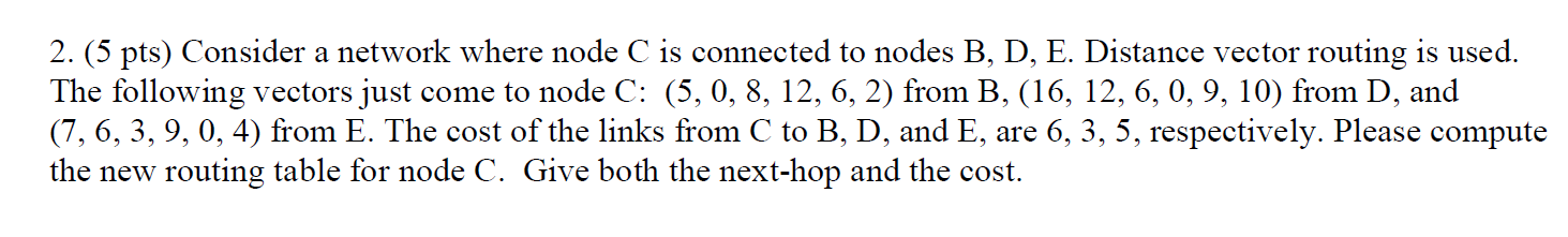 Solved 2. (5 pts) Consider a network where node C is | Chegg.com
