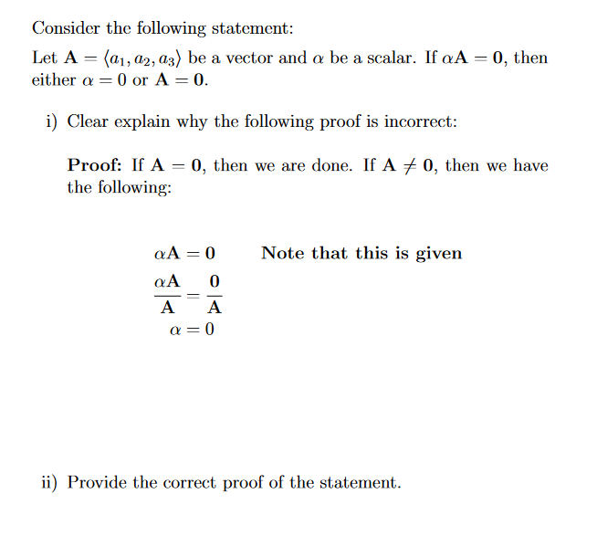 Solved Consider The Following Statement: Let A = (a1, A2, | Chegg.com