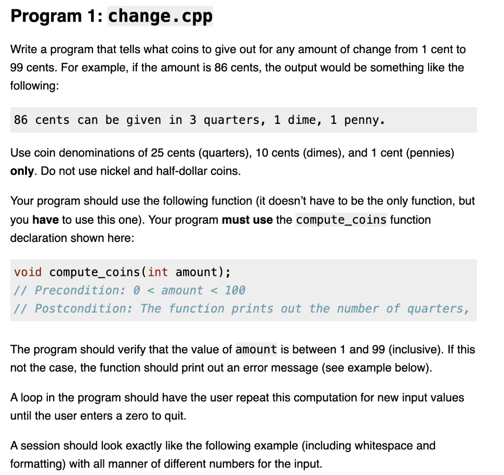 Solved Program 23: change.cpp Write a program that tells what