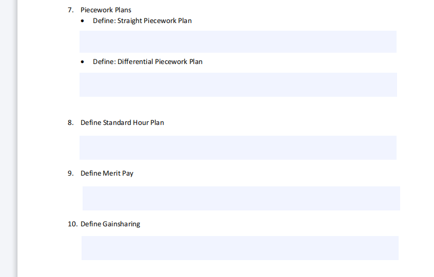 Solved 7. Piecework Plans • Define Straight Piecework Plan