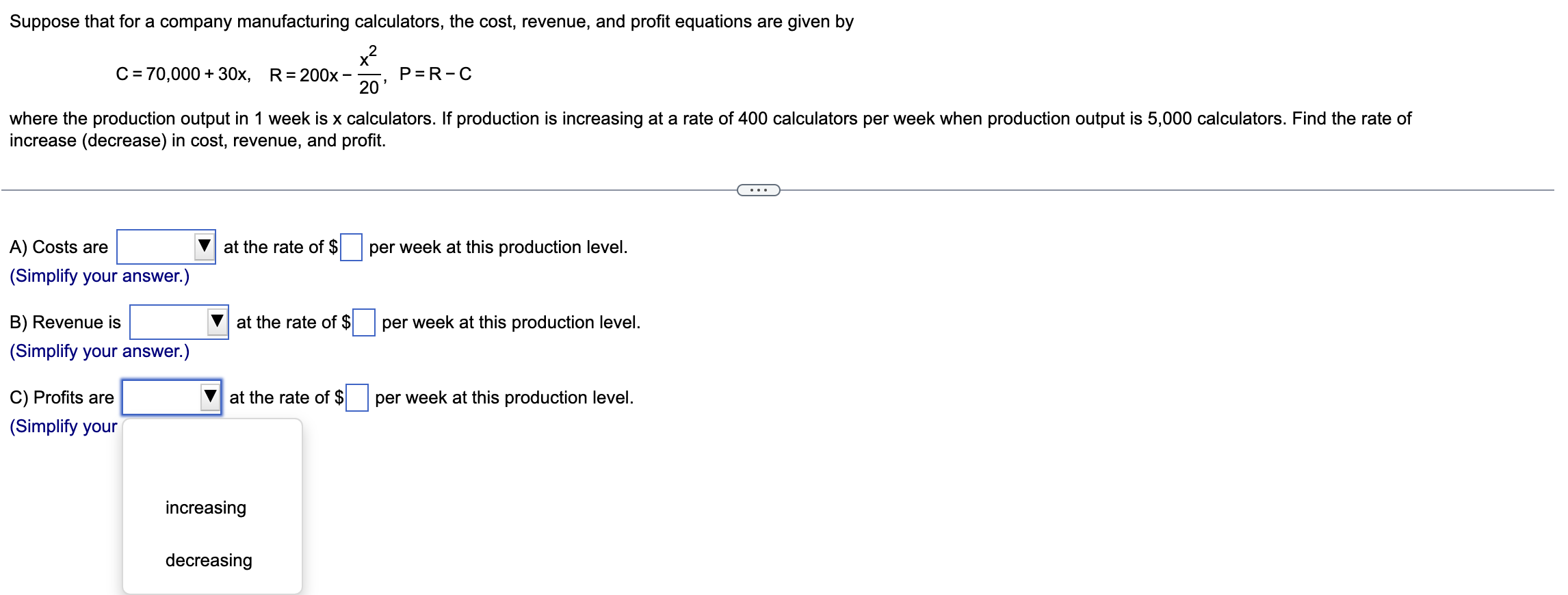 Solved for question A-C the drop-downs all say the same | Chegg.com