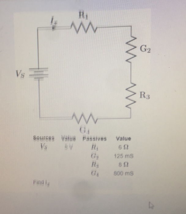 Solved Ri 2 Vs R. 3 Sources Valus Passives Value G 125 ms G | Chegg.com