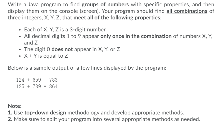 Solved Write a Java program to find groups of numbers with | Chegg.com