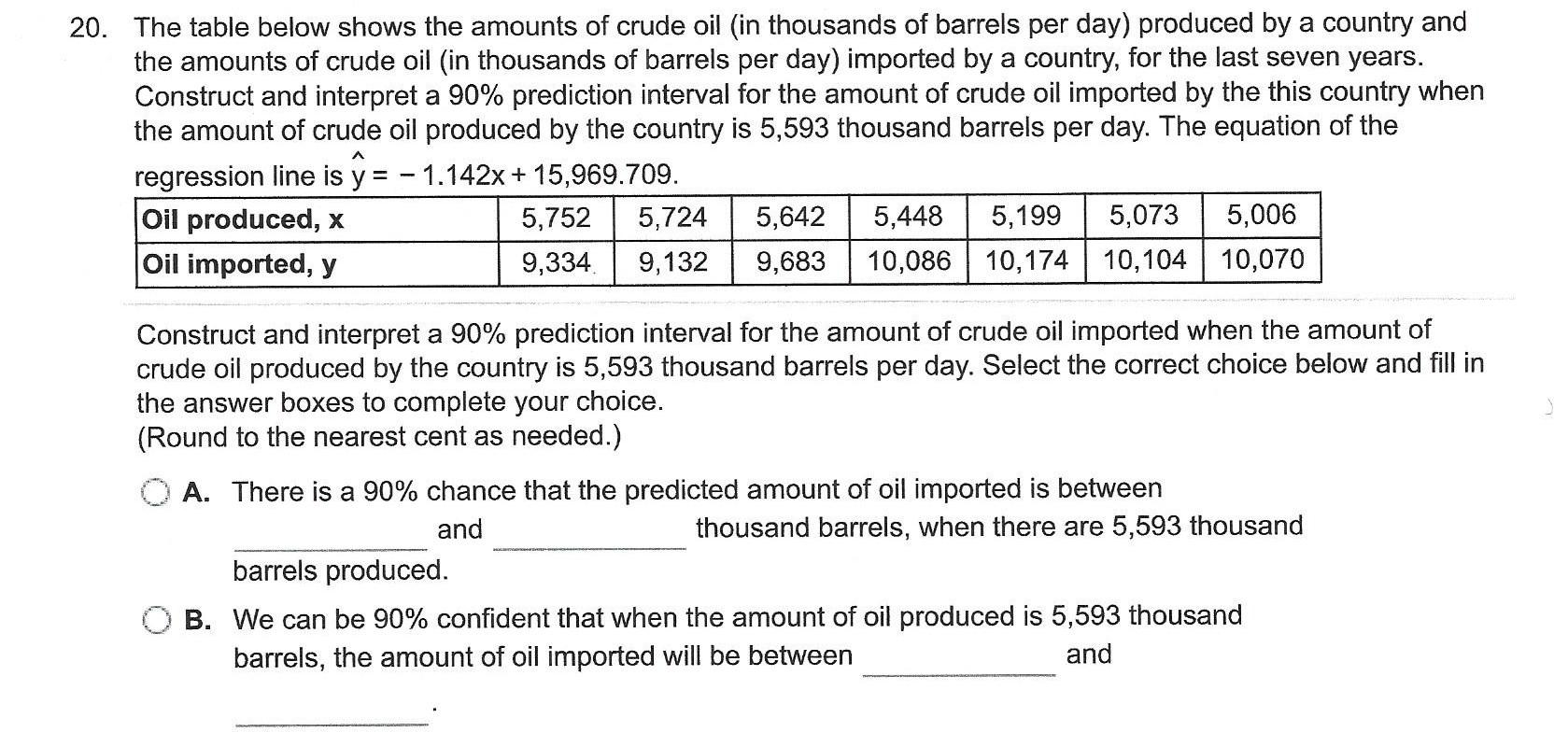 Solved 20. The table below shows the amounts of crude oil | Chegg.com