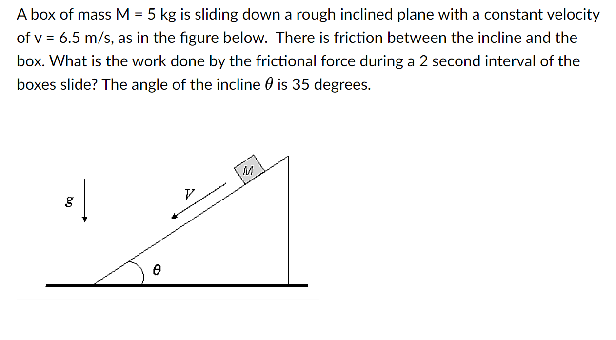 Solved A box of mass M=5 kg is sliding down a rough inclined | Chegg.com