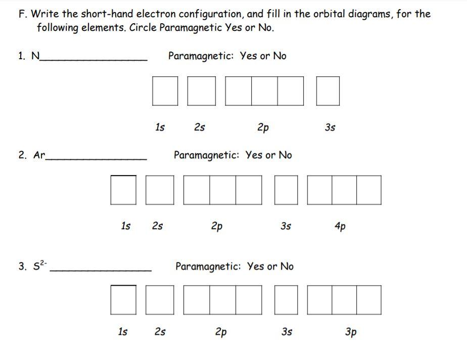 Solved F. Write the short-hand electron configuration, and | Chegg.com